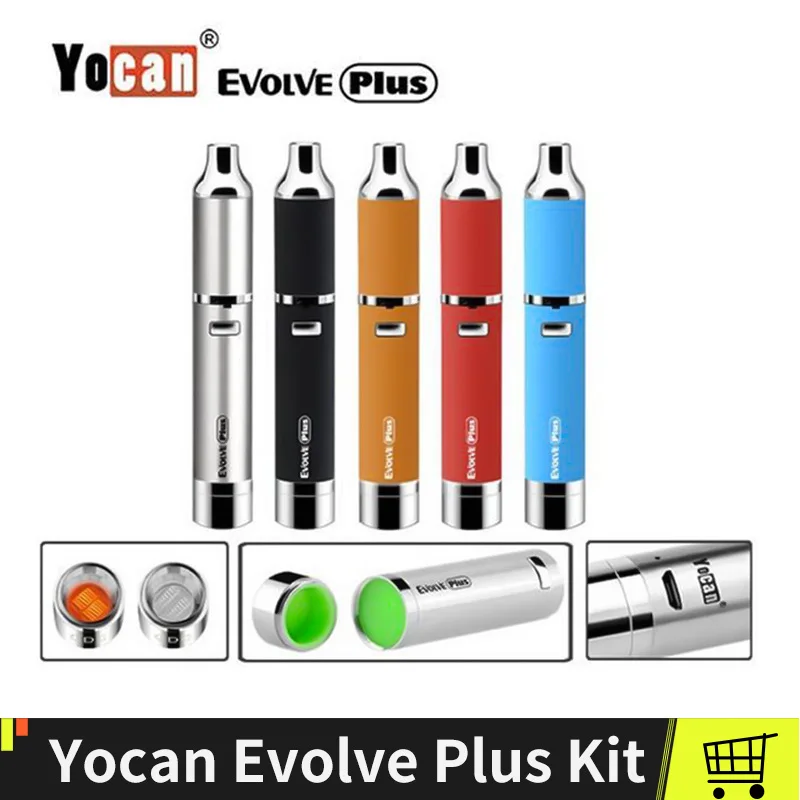 

100% Original Yocan Evolve Plus Kit Wax Pen Kit With Quartz Dual Coils 1100mAh Vape Pen Dry Herb Vaporizer E Cig Kits