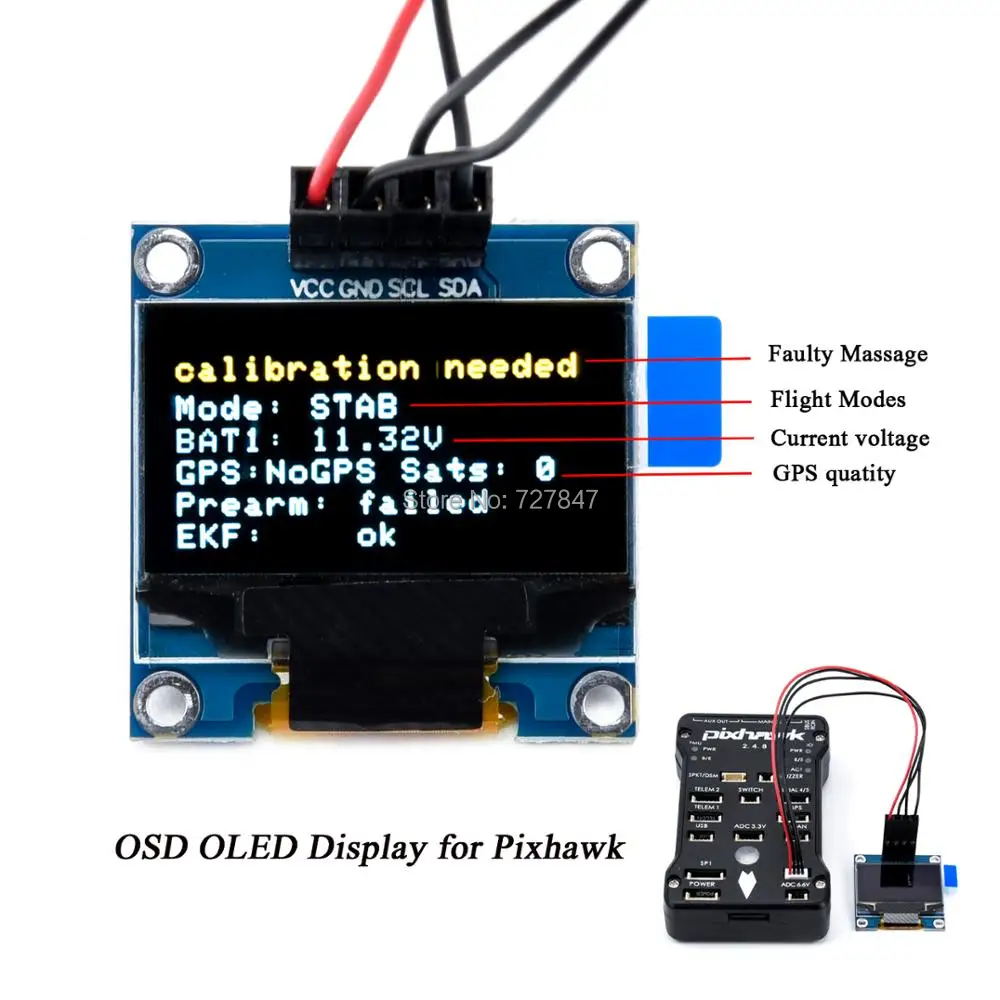 NEW Pixhawk OSD OLED Display for 2.4.8 PIX PX4 Flight Control status Connected to I2C Interface | Игрушки и хобби