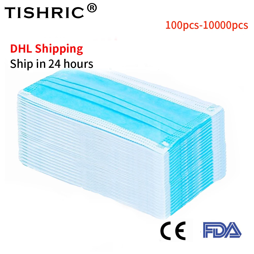 

TISHRIC 3 Layers Blue Disposable Face Protective Mask Anti Dust Mask Respirator Elastic Ear Loop Anti-Pollution Dust Filter Safe
