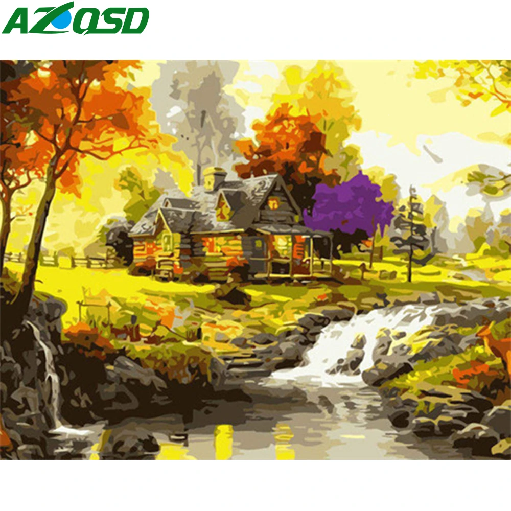AZQSD Paint By Numbers For Adults Scenery DIY Unframe Acrylic Paint Decoration Oil Painting By Numbers House Unique Gift