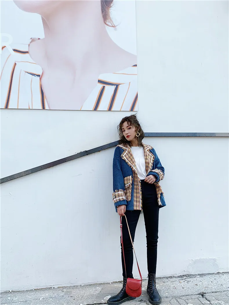LANMREM твидовая стеганая куртка Женская свободная Корейская версия осенней и зимней имитации овечьей шерсти куртка с кисточками 19B-a370