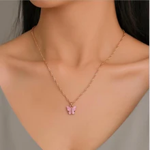 Простое мини-ожерелье с подвеской-бабочкой, ожерелье с бабочкой карамельного цвета, винтажное ожерелье без ключицы, Женские Ювелирные изделия