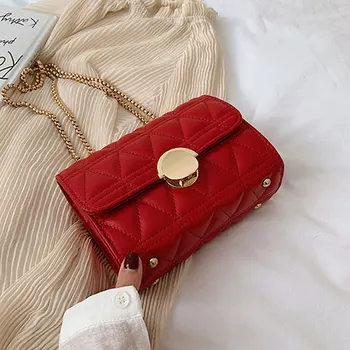 

Fashion triangle lattice decoration elegant ladies small square bag sweet pure color shoulder bag texture chain messenger bag