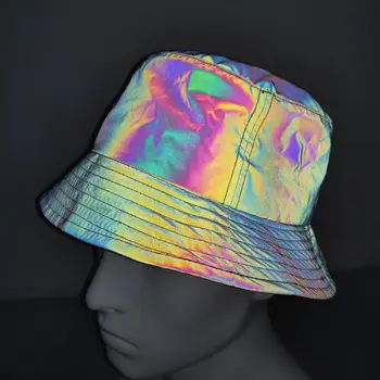 

Bucket hat hip pop streetwear reflective cap men women k pop glossy outdoor beach sun hat black fashion panama fisherman hat