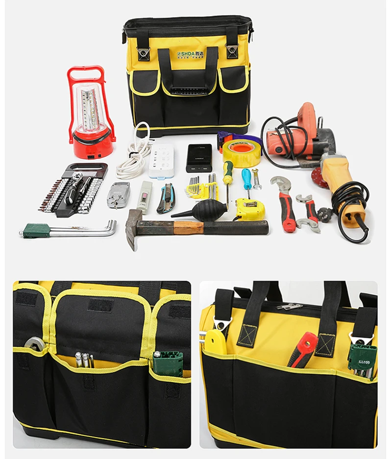 Wheels Portable Tool Bag Multifunction Thicken Waterproof Canvas Storage Garage Travel Tools Organizer Toolbox Multifunctional