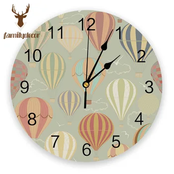 

Stripe Pattern Hot Air Balloon PVC Wall Clock Modern Design Home Decor Bedroom Silent Oclock Watch Wall For Living Room
