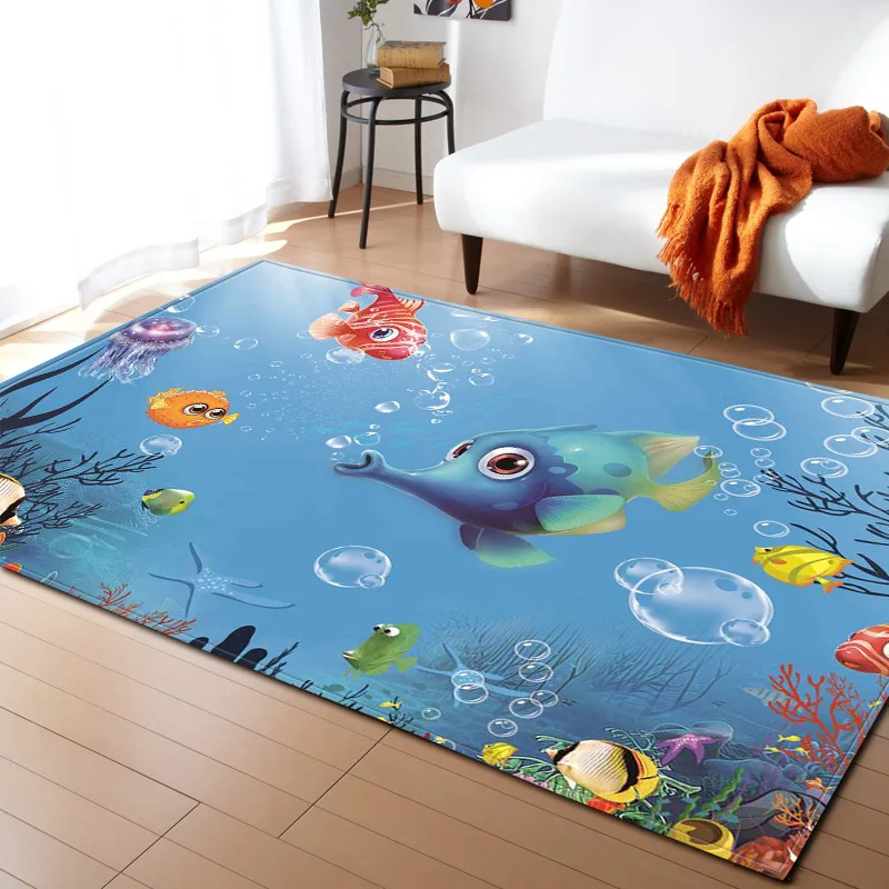 Underwater World Plants Swimming Fish Round Floor Mat Bedroom Carpet Area Rugs 