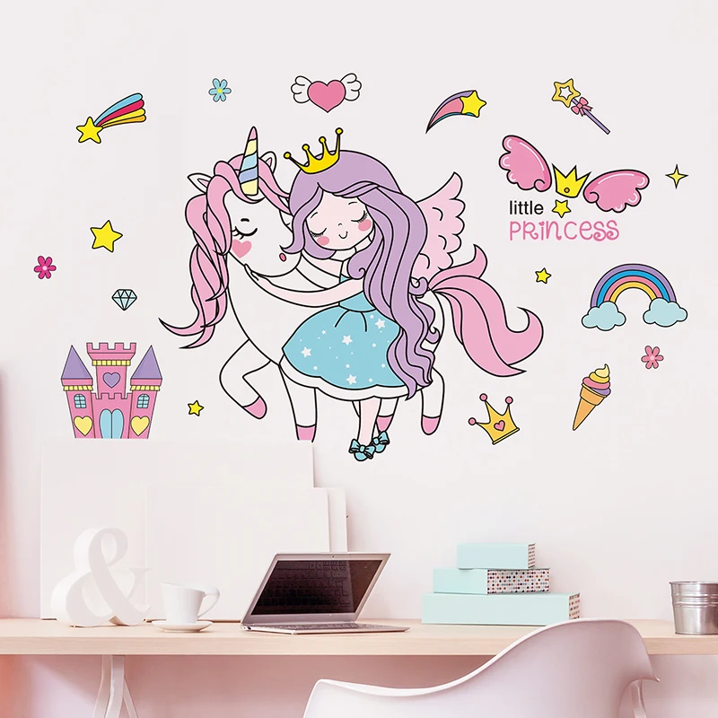 [Shijuekongjian] настенные наклейки для девочек из мультфильма DIY Единорог с животными