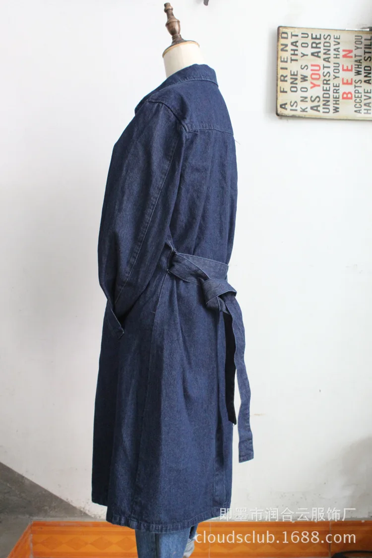 

Orders Exported to Japan First-Line Sharp Brand U Home Jeans Coat Trench Coat Retro Dark Blue YD