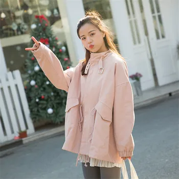 

Plus size Stand collar Zipper Long sleeve Women Tooling Windbreaker Coat 2020 Spring Oversize Loose Big pocket Casual Outerwear