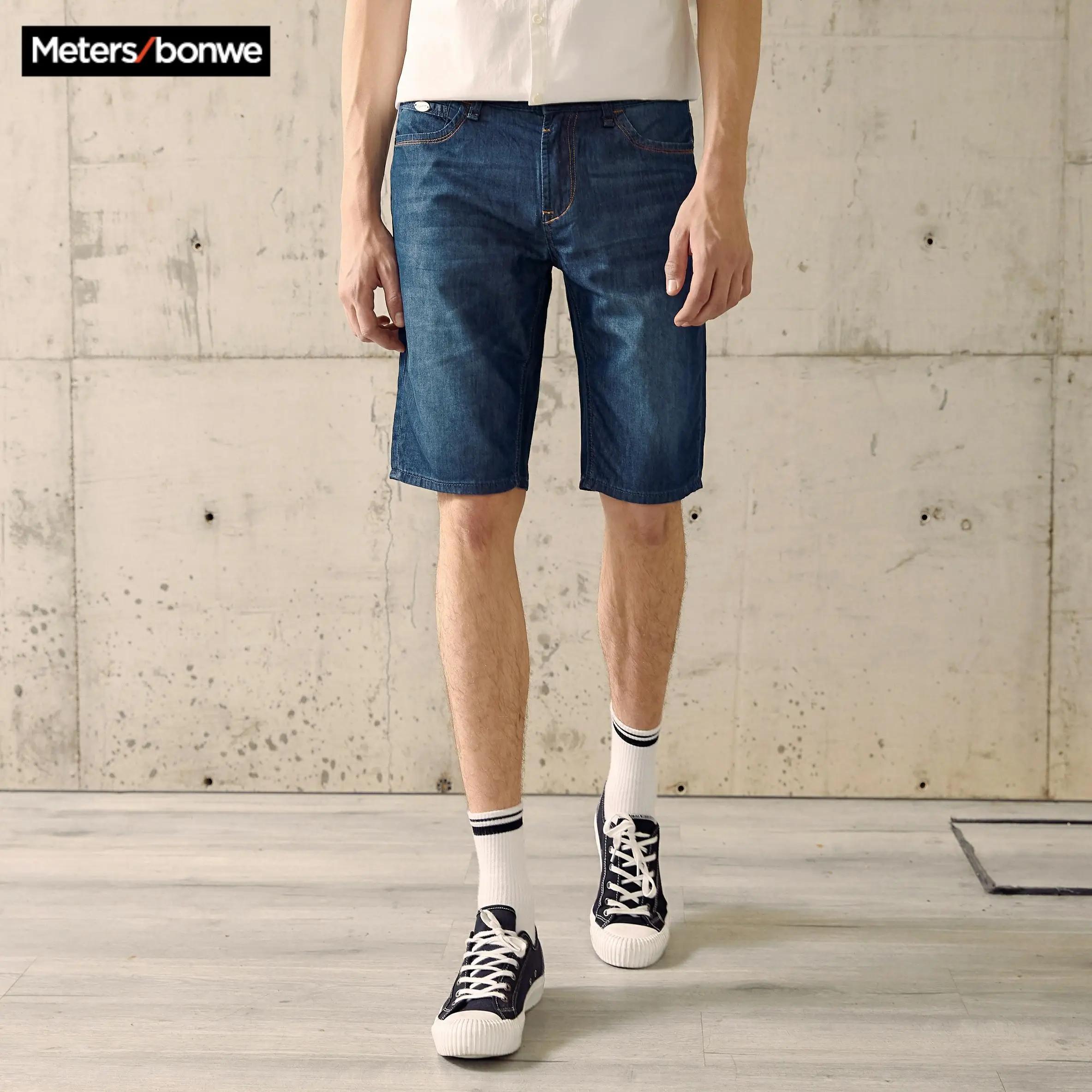 Мужские летние повседневные джинсовые шорты Metersbonwe модные трендовые в уличном