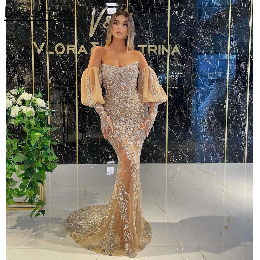 Gold Lace Beaded  Wedding Dress 2022 Dubai Sleeveess Sexy Luxury Bridal Gown Custom Made black prom dress