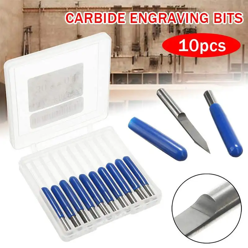 10pcs 3.175mm shank 20 Degree 0.2mm Carbide PCB Engraving Bits CNC Router Tool