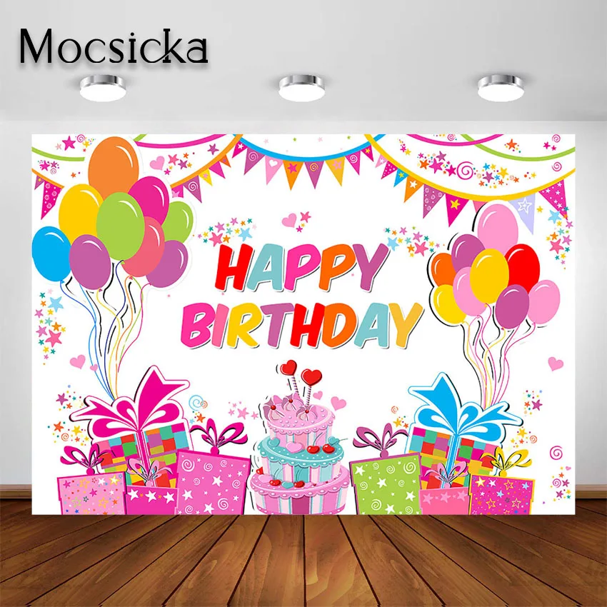 

Mocsicka Baby Birthday Party Backdrops Balloon Ribbon Happy Birthday Party Banner Decoration Photography Background Photoshoot