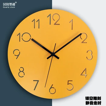 

Nordic Large Wall Clock Wall Watch Wood Modern Living Room Bedroom Silent Yellow Clocks Office Kitchen Pendule Mural Decor SC409