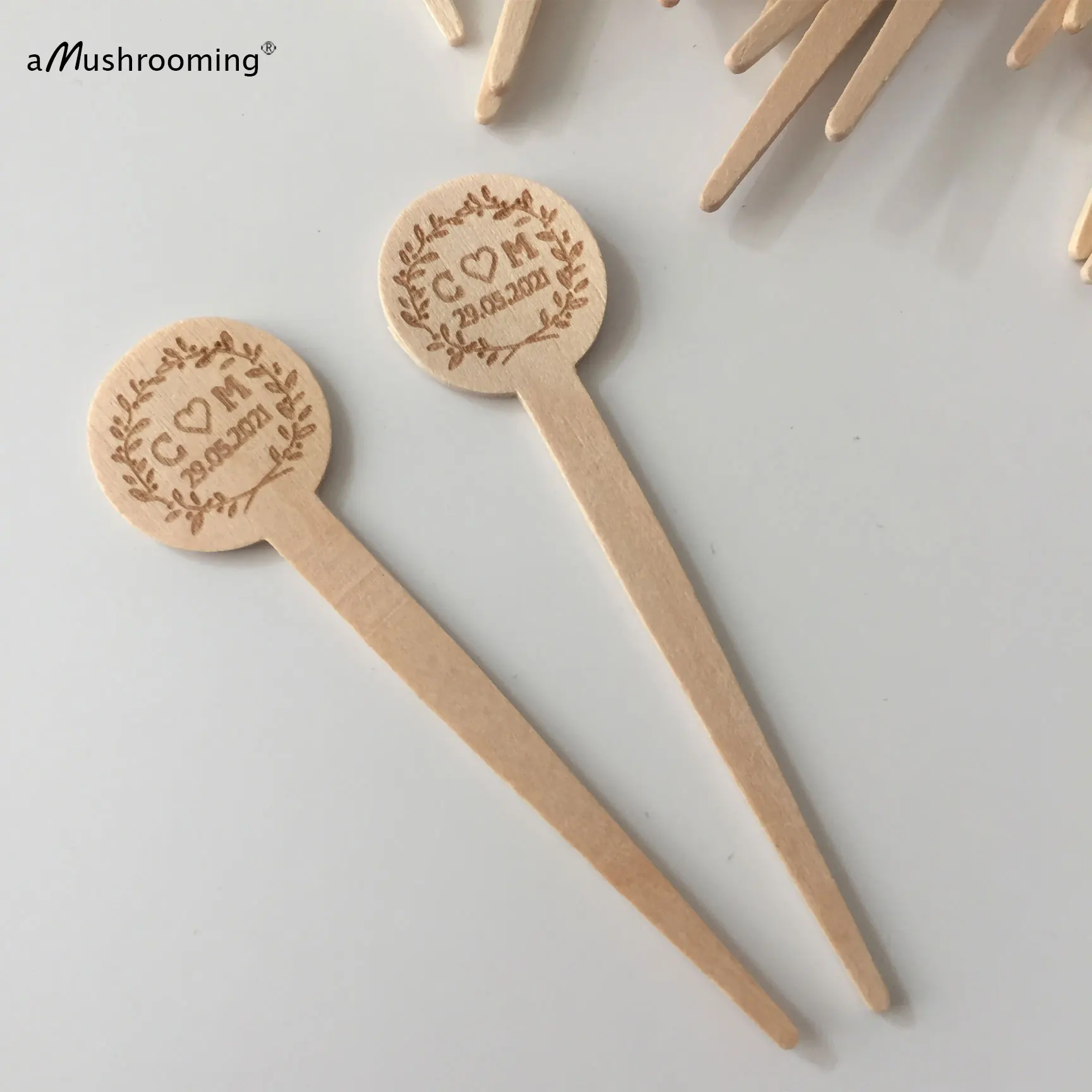100pcs Creative Fruit Picks Wood Sticks Personalized Natural Wood Bridal Shower Buffet Table Cake Decoration