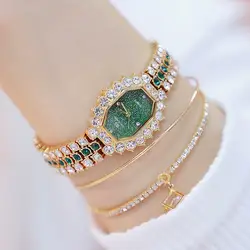 Женские прямоугольные зеленые часы BS Bee Sister дамские Стразы с квадратным браслетом женские ювелирные изделия из кристаллов кварцевые