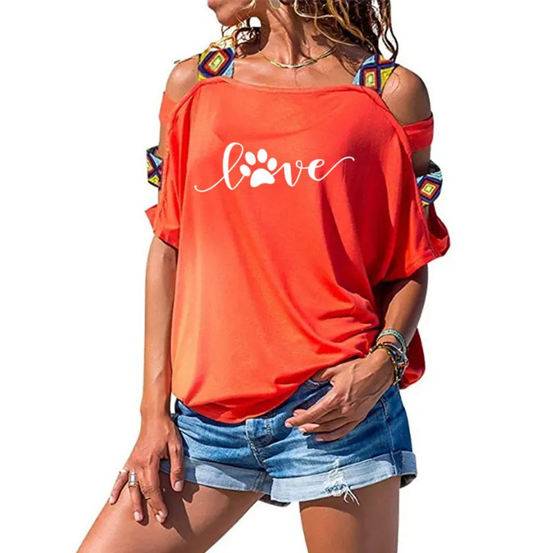 Женская хлопковая футболка с коротким рукавом и принтом Следы любви|Футболки| |