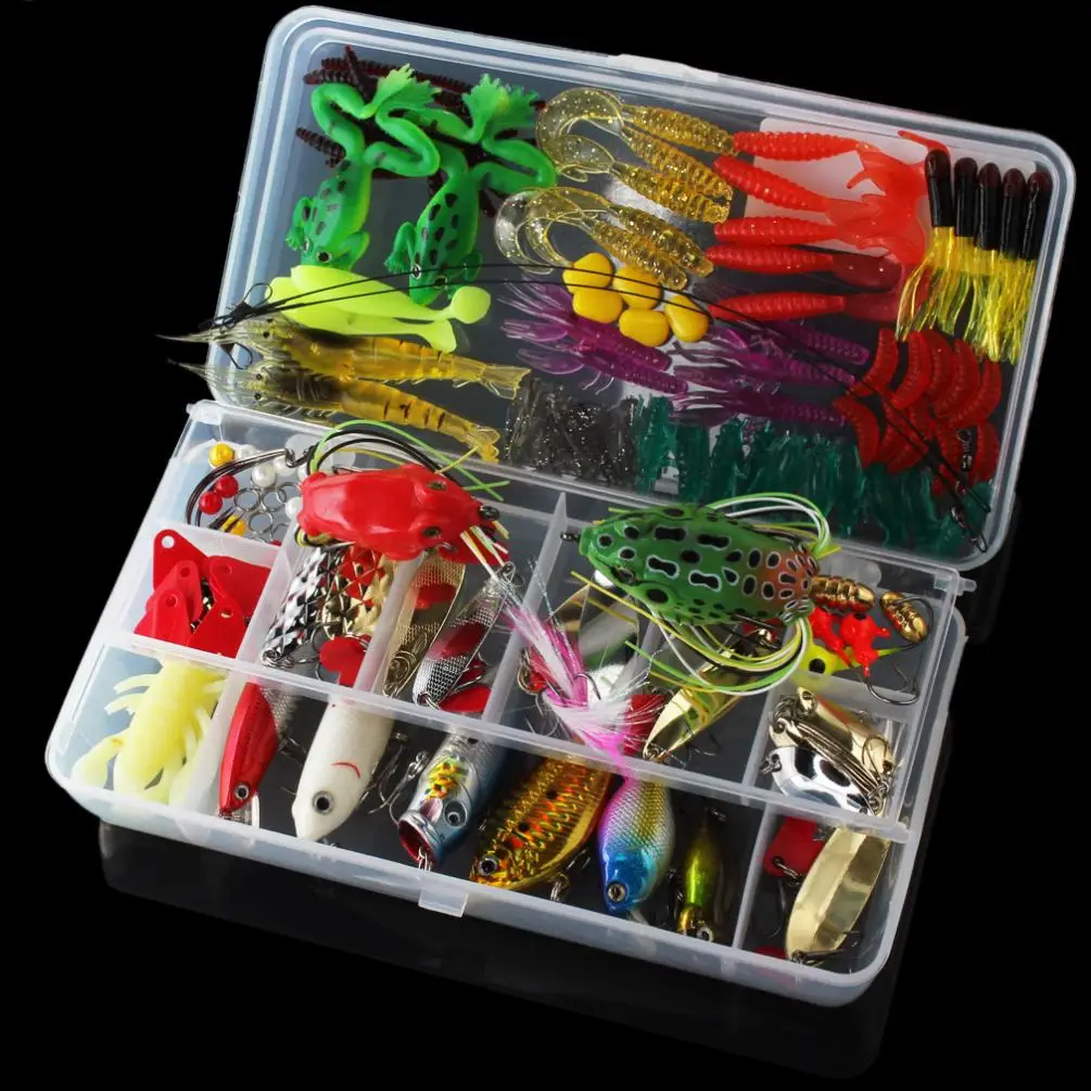 131 Pz/Lotto Esche Da Pesca Kit Misto Duro Esche Soft Esche Minnow Crank Popper Vib Paillettes Wobbler Di Richiamo Della Rana Con La Scatola
