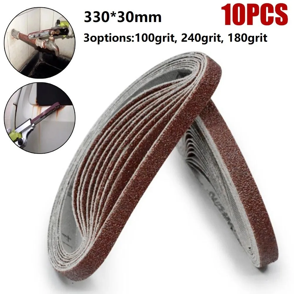 

10Pcs/Set 30x330mm Abrasive Sanding Belt Band For Wood Soft Metal Grinding Polishing 100-240 Grits Grinding Accessories