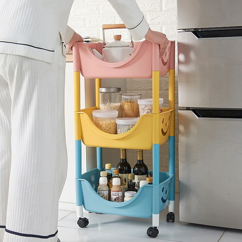 

Storage Shelf 3 Layers Livingroom Storage Rack Removable Bathroom Organizer PP Fridge Side Shelf Storage Holder with Wheels