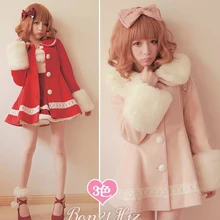 Милое пальто принцессы в стиле Лолиты; Bobon21; Модный меховой воротник; большая юбка; пальто; Верхняя одежда с меховым воротником; c0947