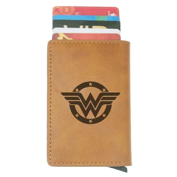 

New Arrivals Fashion Wonder Woman Rfid Card Holder Men Women Wallets Brown Vintage Short Purse Leather Slim Wallets Mini Wallet