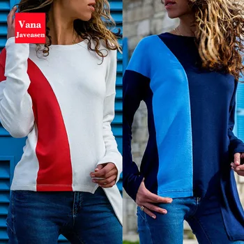 

Autumn Long-sleeved Tops Woman T-shirt O-neck Patchwork Irregular Fashion Tees Tshirt Warm Woman's Tops Streetwear 2019