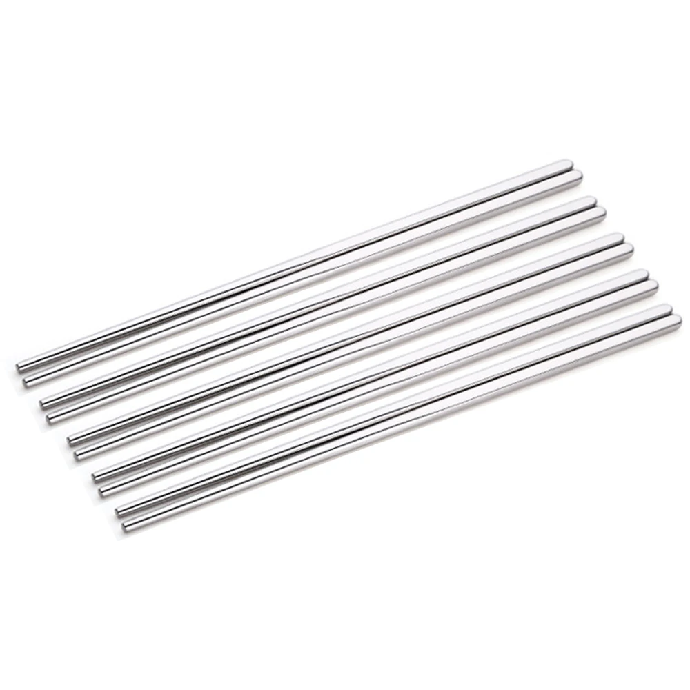 5 Pairs Stainless Steel Square Chinese Chopsticks Non-slip Reusable Food Sticks Household Kitchen Tableware for Dinner Rice
