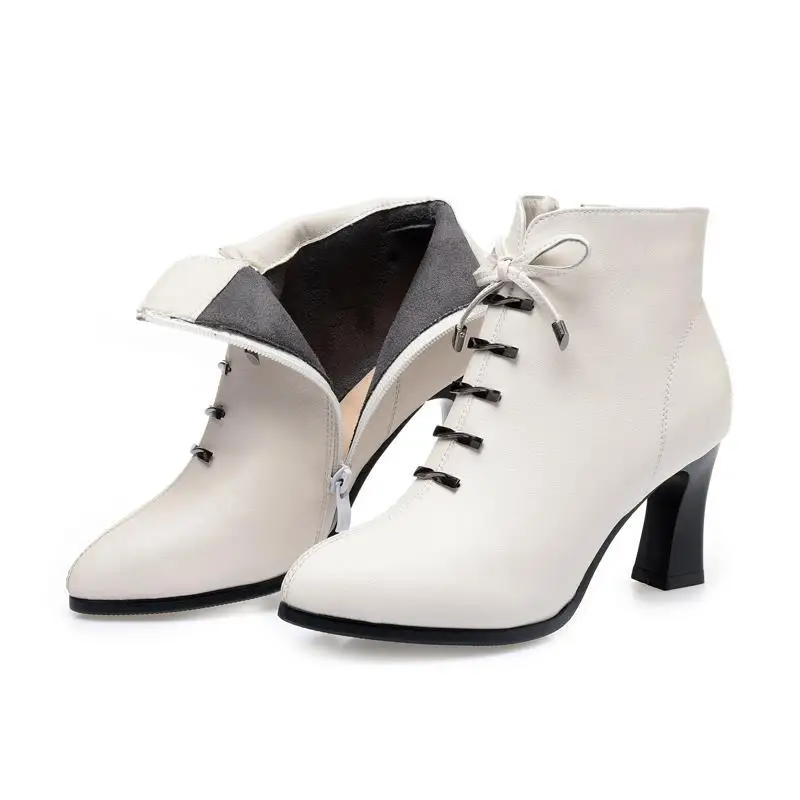 

Women's Pointed Toe Suede Mature WOMEN'S Leather Boots Side Zipper Martin Boots Warm High-heeled Shoes