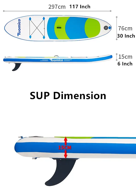 Портативный надувной стенд доски для серфинга SUP синий 117*30*6"