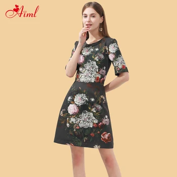 

Designer Spring Summer Fashion Crew neck Mini Dress Short Sleeve Female Beautiful Crystal With Floral Print Vintage Mini Dress