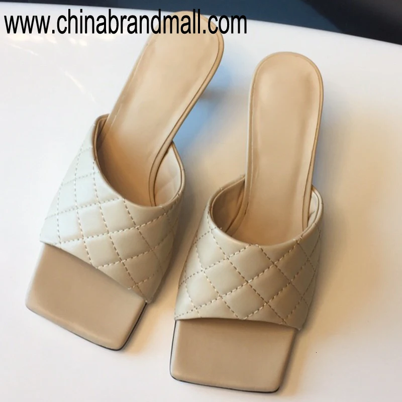 

Women Square Toe Slippers For Women With Mid Heel Slippers New Fashion Woman Summer Slippers 2019