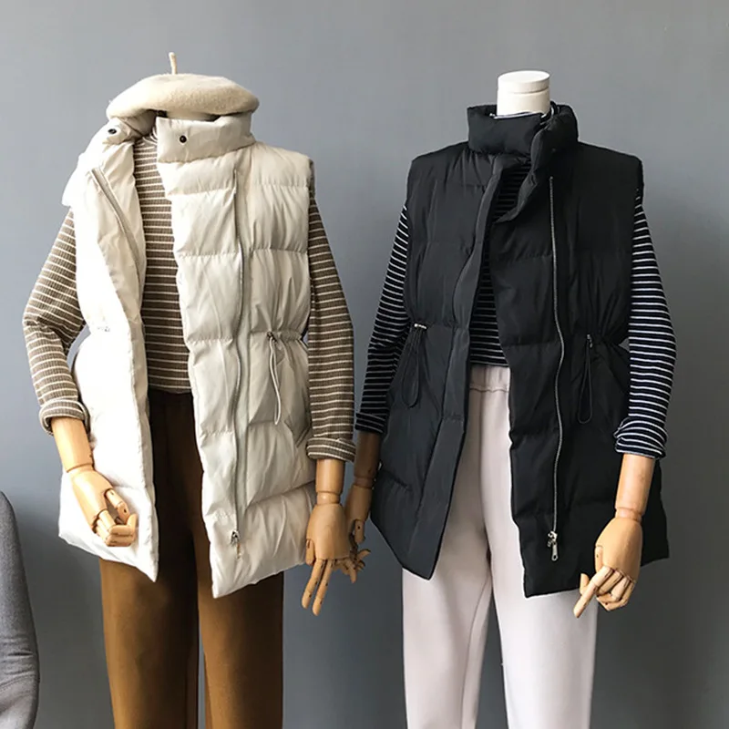 Lusumily Winter Vest Chalecos Para Mujer Winter Jacket Women Long Vests New Korean Stand-up Collar Cotton Waistcoat Gilet Female