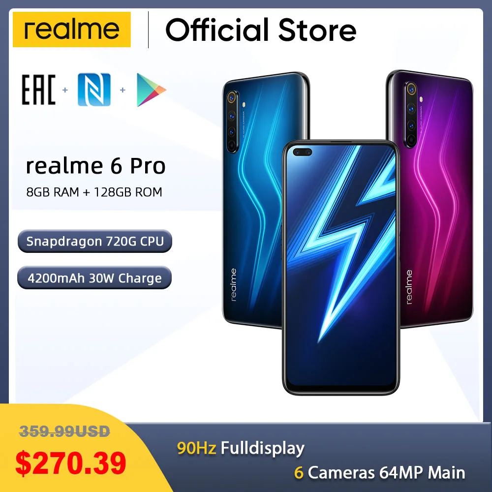 Realme 6 Pro Smartphone 6.6 pouces 8GB RAM 128GB ROM Snapdragon 720G téléphone 4200mAh batterie 30W Flash Charge 64MP téléphones mobiles | AliExpress