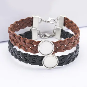 

5pcs Braided Rope Bangles Fit 12mm Round Glass Cabochon Bracelet Base Settings Bezel Trays DIY Bracelet Jewelry Making Findings