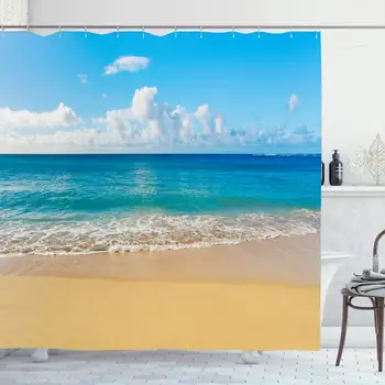 

Shower Curtain Set with Hooks 72x72 White Beach Tropical Paradise Summer Nature Parks Outdoor Natural Design Surf Scenery Coast