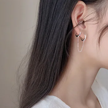 

Real 925 Sterling Silver Chain Double Ear Buckle Tassel Simple Personality Multi-eye Double Pierced Female Earring Gift Jewelry
