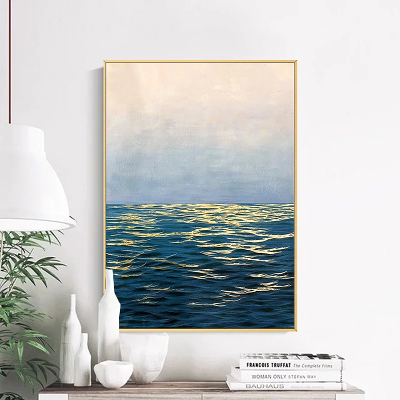 

Hand painted abstract oil painting porch vertical version decorative painting modern minimalist nordic beautiful sky hanging pai
