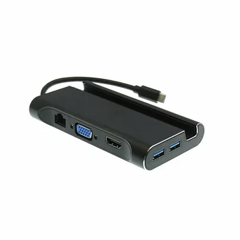 

7 In 1 USB-C 4K HDMI VGA Rj45 Ethernet 3 USB 3.0 Port Type C Adapter Cable Hub 7 In 1 Multifunction USB-C Hub