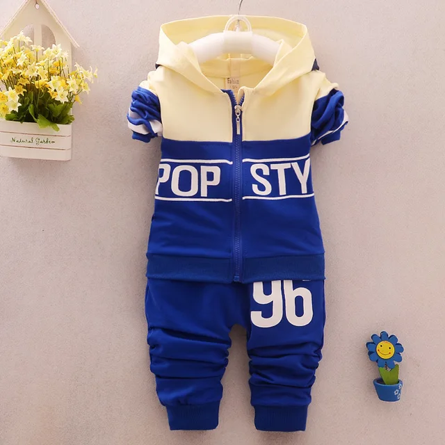 Fashion Spring Autumn Baby Girl Clothes Children Boys Casual Letter Jacket Pants 2Pcs/set Toddler Cotton Costume Kids Tracksuits XH 96 F Blue