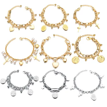 

European And American-Style Hot Selling Popular Titanium Steel GIRL'S Bracelet Double Layer Lucky Tree Pendant Bracelet Hot Sell