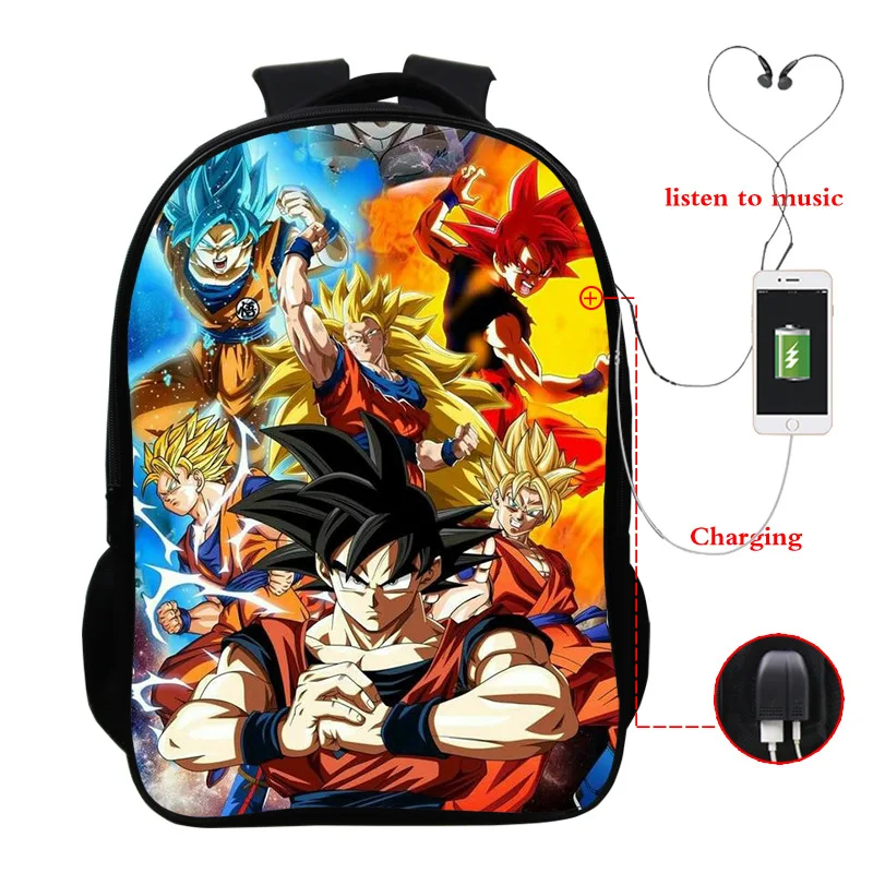 Горячая аниме Dragon Ball USB зарядка Рюкзак Супер Saiyan Torankusu Goku сумка для школы рюкзак для мужчин подростков книга Mochila