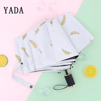 

YADA Fashion Cartoon Gold Feather Umbrella Anti-UV Rainproof Sun Rainy Fold Umbrellas Protection Parasol Designer Umbrella YD288