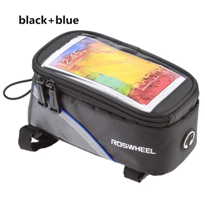 black and blue Велосипедная рамка для телефона с сенсорным экраном, сумка для велосипеда, передняя сумка для горного велосипеда, сумка на руль велосипеда, Аксессуары для велосипеда - Цвет: black and blue