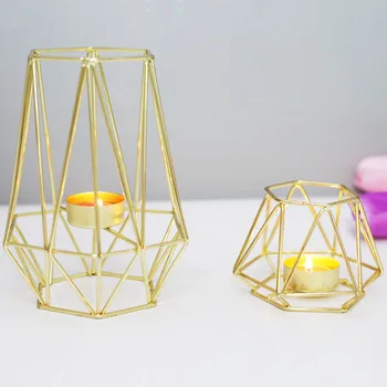 

2pcs/Lot Metal Candle Holder Home Decoration Candlestick Geometric Candle Lantern Halloween Center Table Wedding European ZZT004