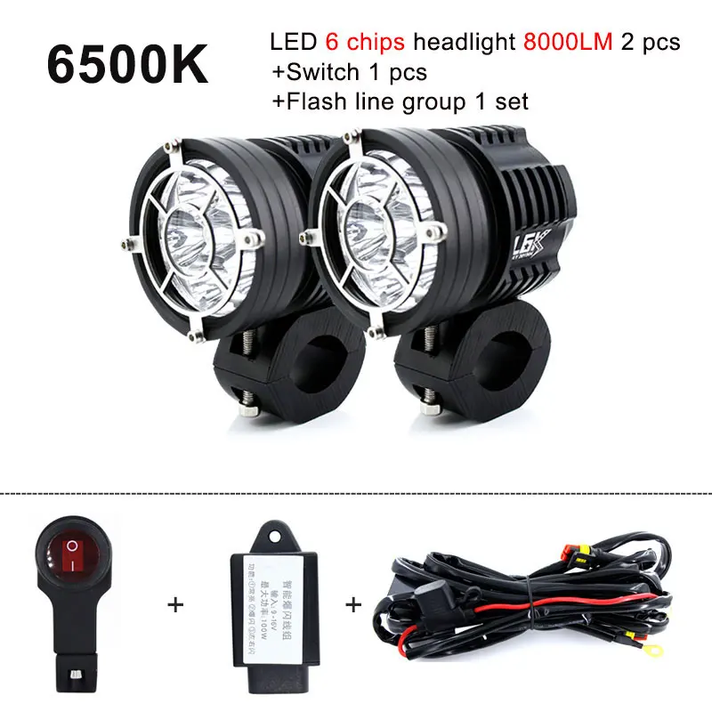  2pcs Strobe motorcycle headlights auxiliary Fog lamp T6 led motorbike spotlight accessories 12V mot - 4000035099521