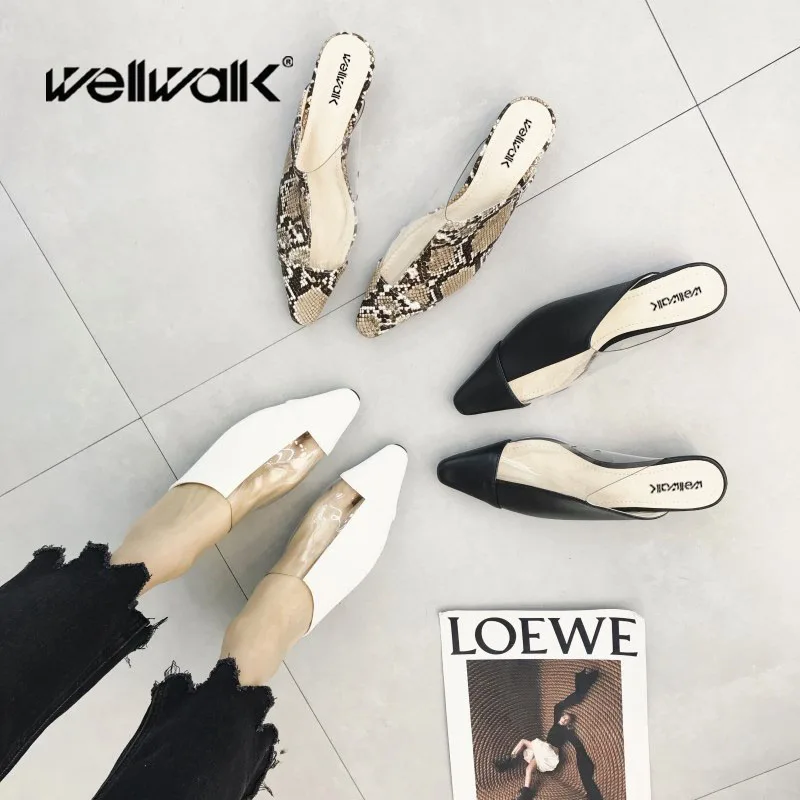 Мюли Wellwalk женские на прозрачном каблуке сандалии с закрытым носком шлепанцы