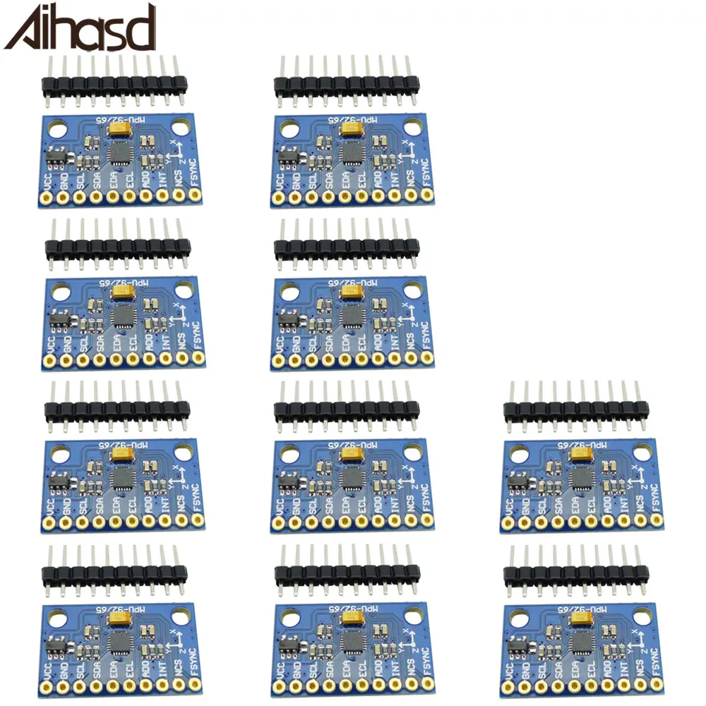 Aihasd 10 шт. MPU-9250 SPI/ IIC 9-осевой 9-dof 16-битный сенсорный модуль гироскопа + акселератор