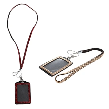 

2 Pcs Rhinestone Bling Crystal Custom Lanyard Vertical ID Badge Holder (Champagne & Red)